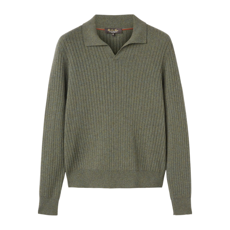 LoroPiana/诺悠翩雅男士T恤罗纹羊绒平领口合身剪裁西装内搭新款
