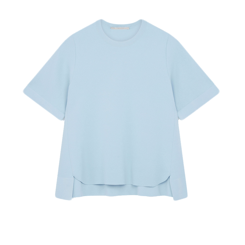 Stella McCartney/斯特拉女士浅蓝色圆领加长下摆休闲针织衬衫