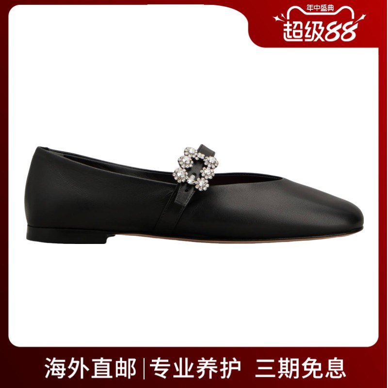 RogerVivier/罗杰维维亚女士芭蕾舞鞋羊羔皮水晶搭扣缎面鞋垫新款