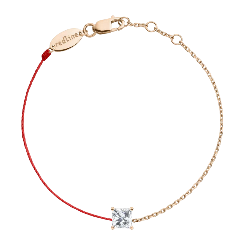 RedLine/红绳女士手链柔美玫瑰金0.2克拉爪镶公主钻半线半链新款