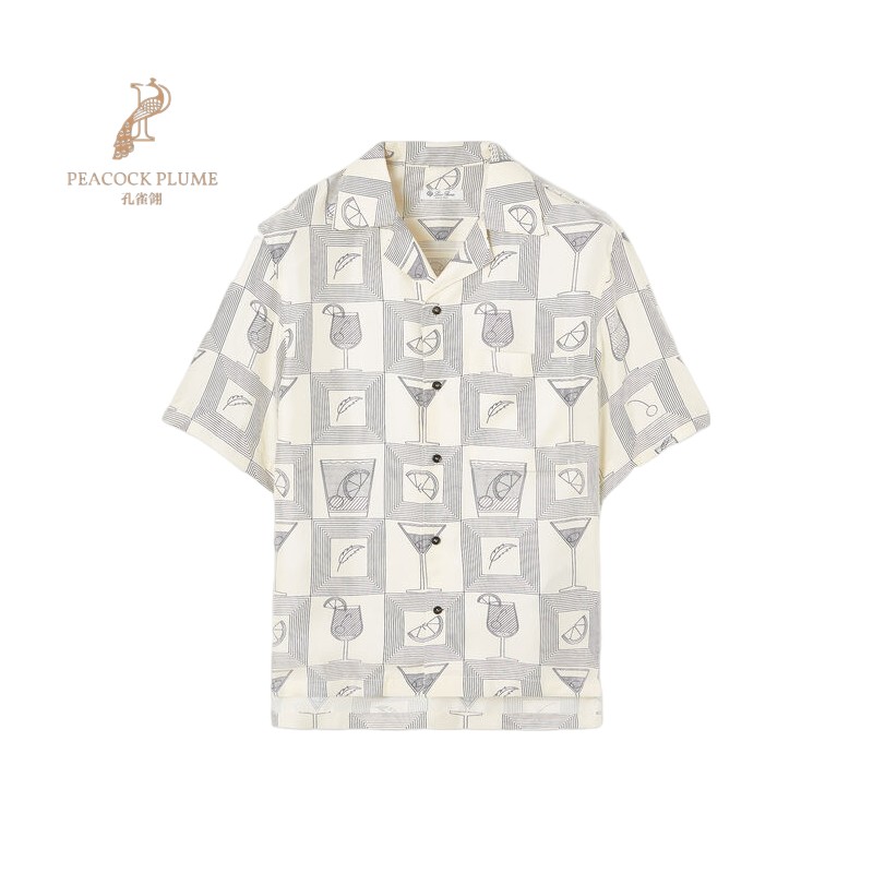 LoroPiana/诺悠翩雅男士衬衫保龄球风Aperitivo图案真丝斜纹新款