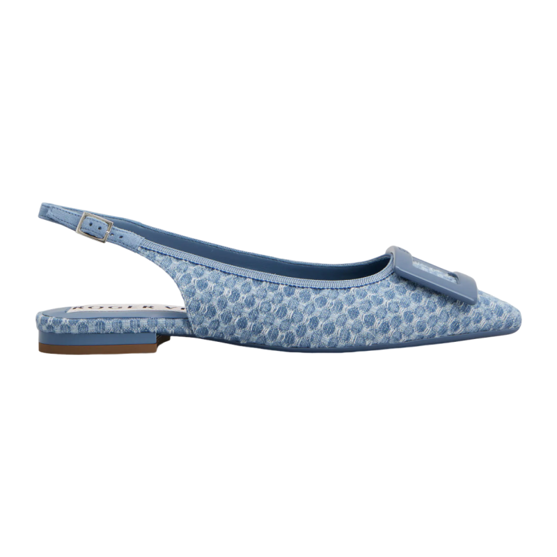 RogerVivier/罗杰维维亚女士芭蕾舞鞋提花牛仔漆面扣可调跟带新款