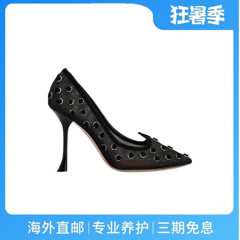 RogerVivier/罗杰维维亚女士鞋网眼天鹅绒圆点心形垫高跟新款
