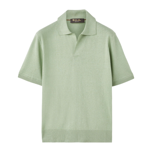 Loro Piana/诺悠翩雅男装抹茶绿亚麻丝混纺短袖休闲polo衫