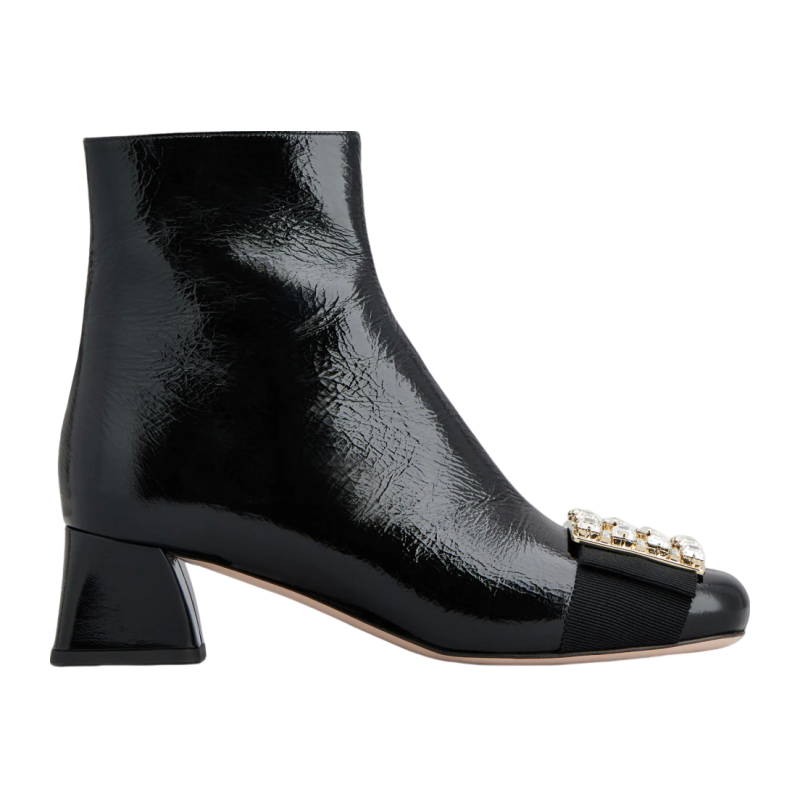 RogerVivier/罗杰维维亚女士靴子裸靴皱褶漆皮几何鞋跟新款