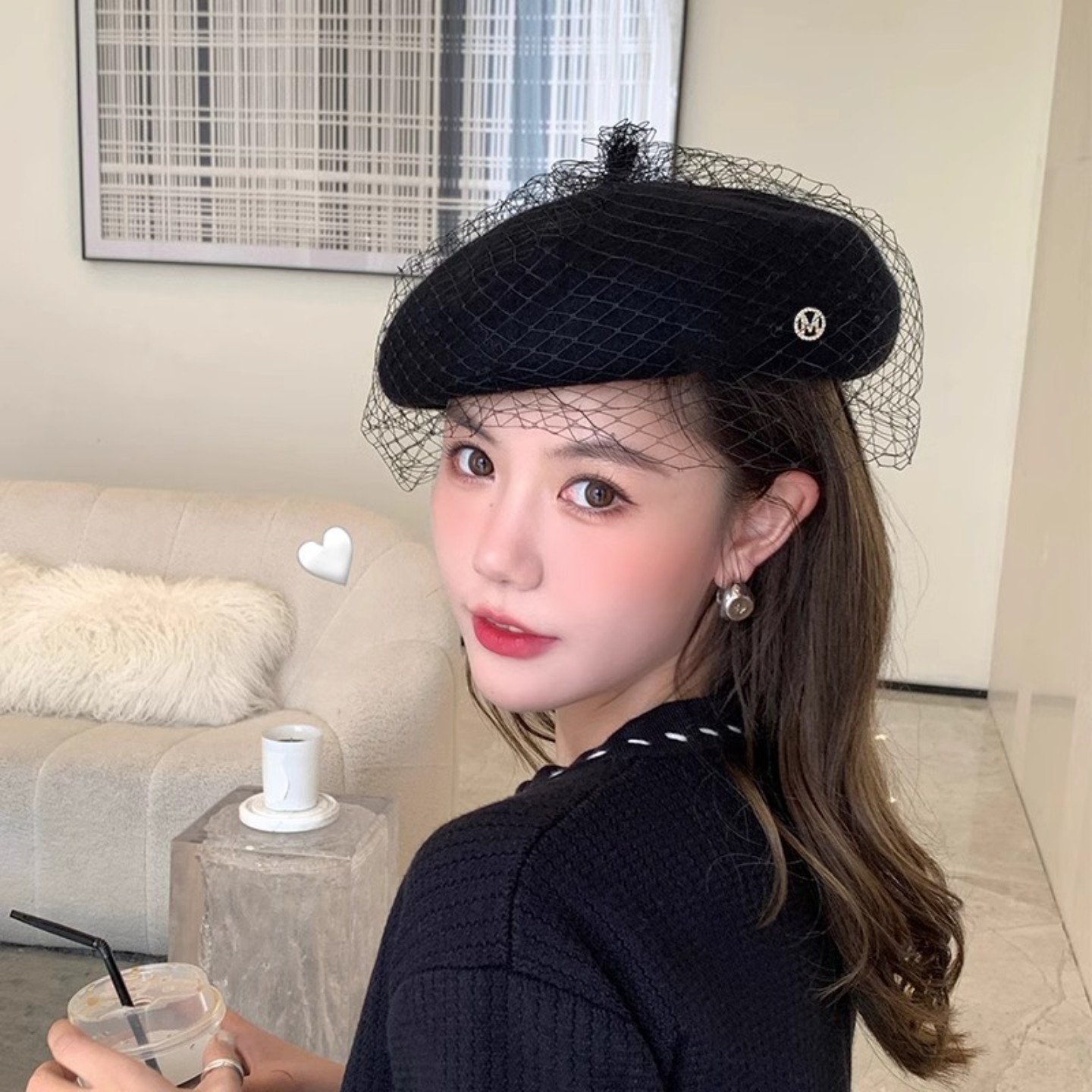韩版贝雷帽女网纱羊毛小香风蓓蕾帽南瓜帽英伦复古百搭画家帽ins