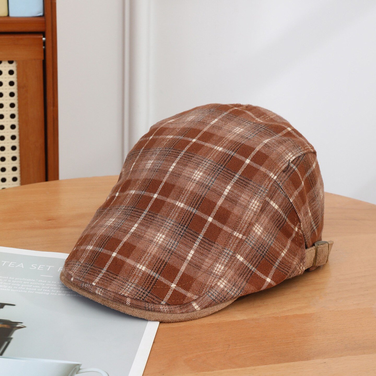 英伦格纹短檐报童帽 复古文艺女士可调节头围前进帽鸭舌贝雷帽子