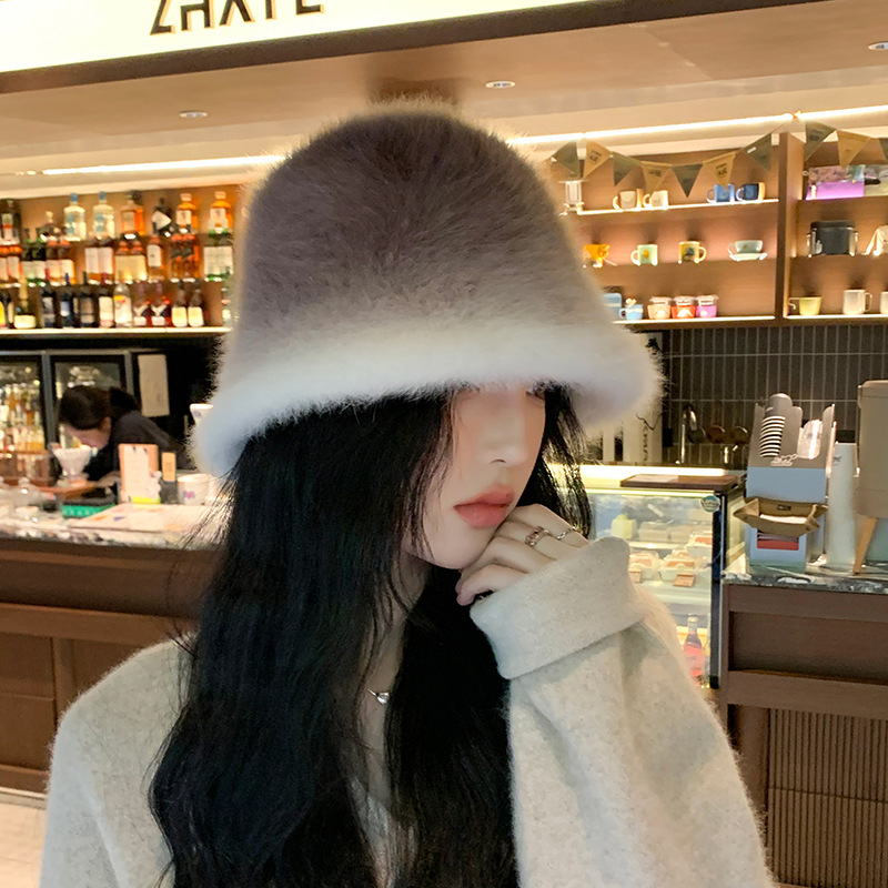 韩版秋冬渐变色兔毛帽子女高