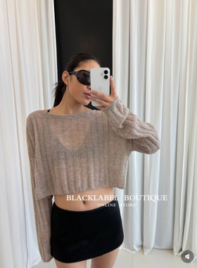 blacklabel 26春夏新款 “雾感”斜肩宽松羊绒混纺长袖罩衫超薄款