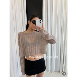 26春夏新款 超薄款 雾感 罩衫 斜肩宽松羊绒混纺长袖 blacklabel