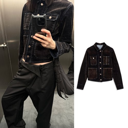 版型绝~植绒牛仔短外套 小版型显瘦 TINA OPEN YY25秋冬新款