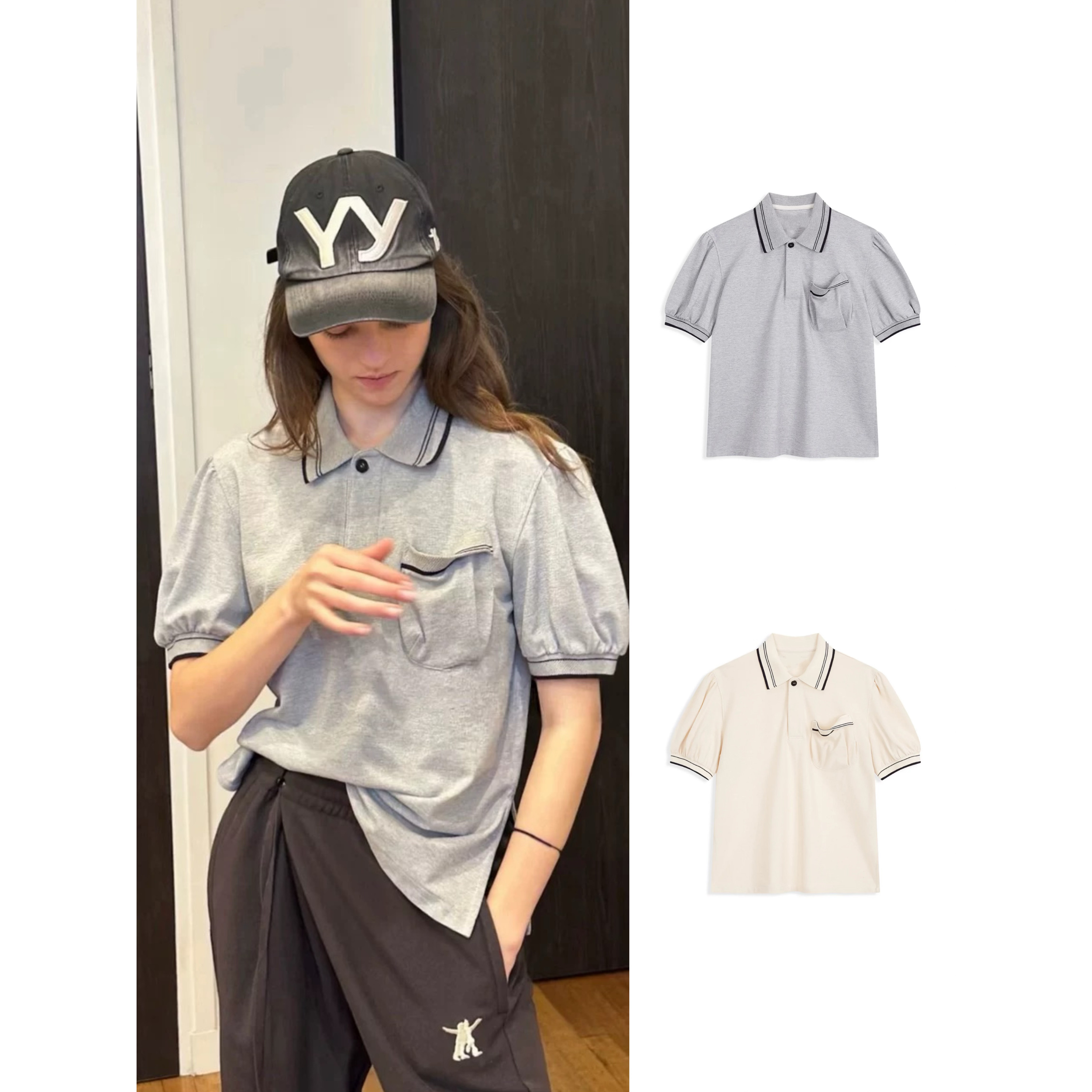 tina open yy 26夏季新款 POLO领短袖T恤衫 小众 短袖女