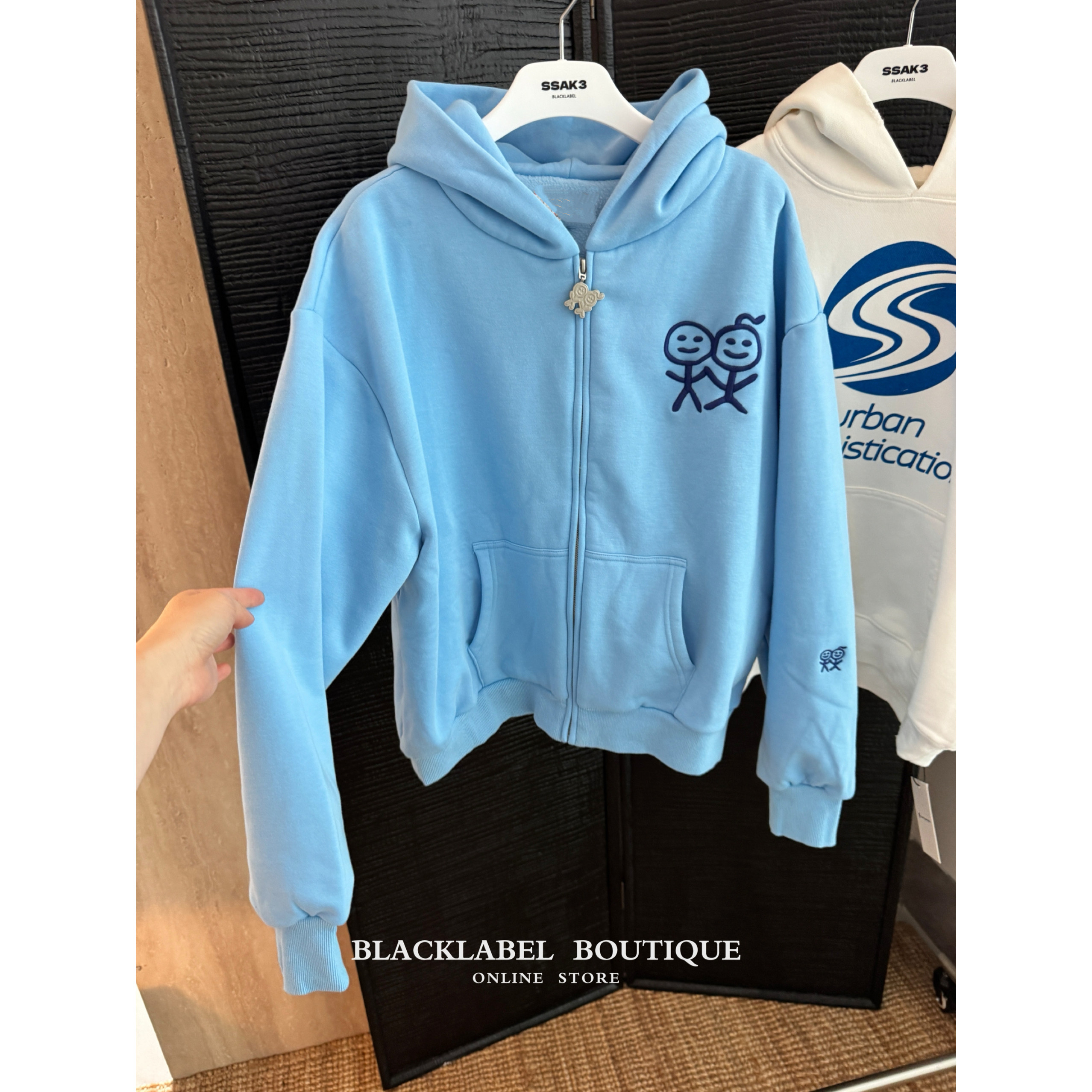 blacklabel火柴人连帽拉链卫衣女卡通宽松休闲加绒开衫外套26早秋图片