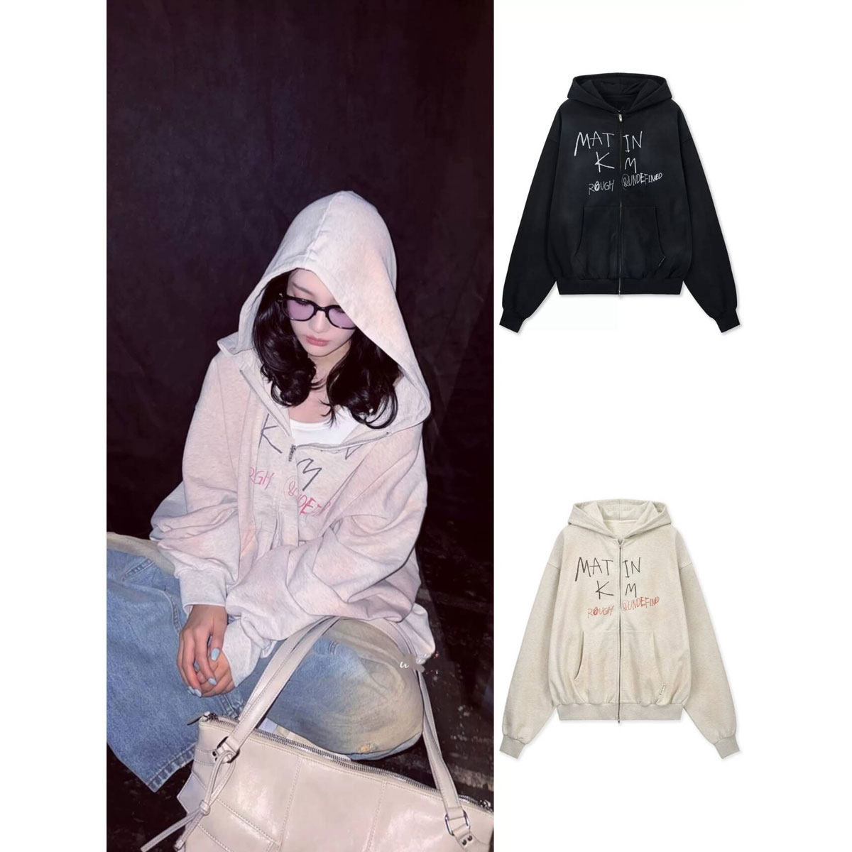 blacklabel 26早春 白鹿宁艺卓同款字母涂鸦印花连帽拉链卫衣外套