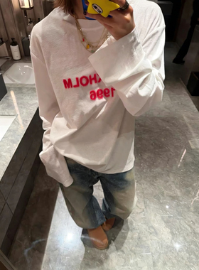 blacklabel 26早春新款 张新成同款休闲慵懒风荧光粉字母印花T恤