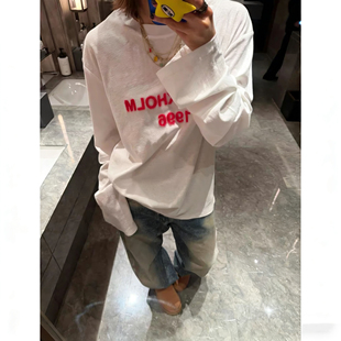 blacklabel 26早春新款 张新成同款休闲慵懒风荧光粉字母印花T恤