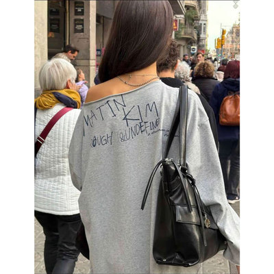 blacklabel 26早春新款 字母logo卷边露半肩棉长袖T恤 Matin 男女