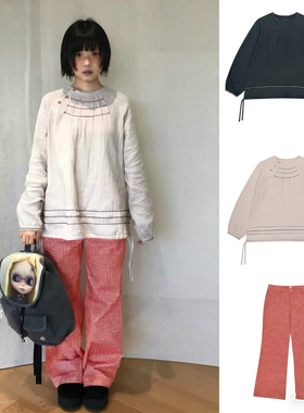 blacklabel 26早春 COY合作款设计师品牌纯棉圆领褶皱 衬衫 上衣