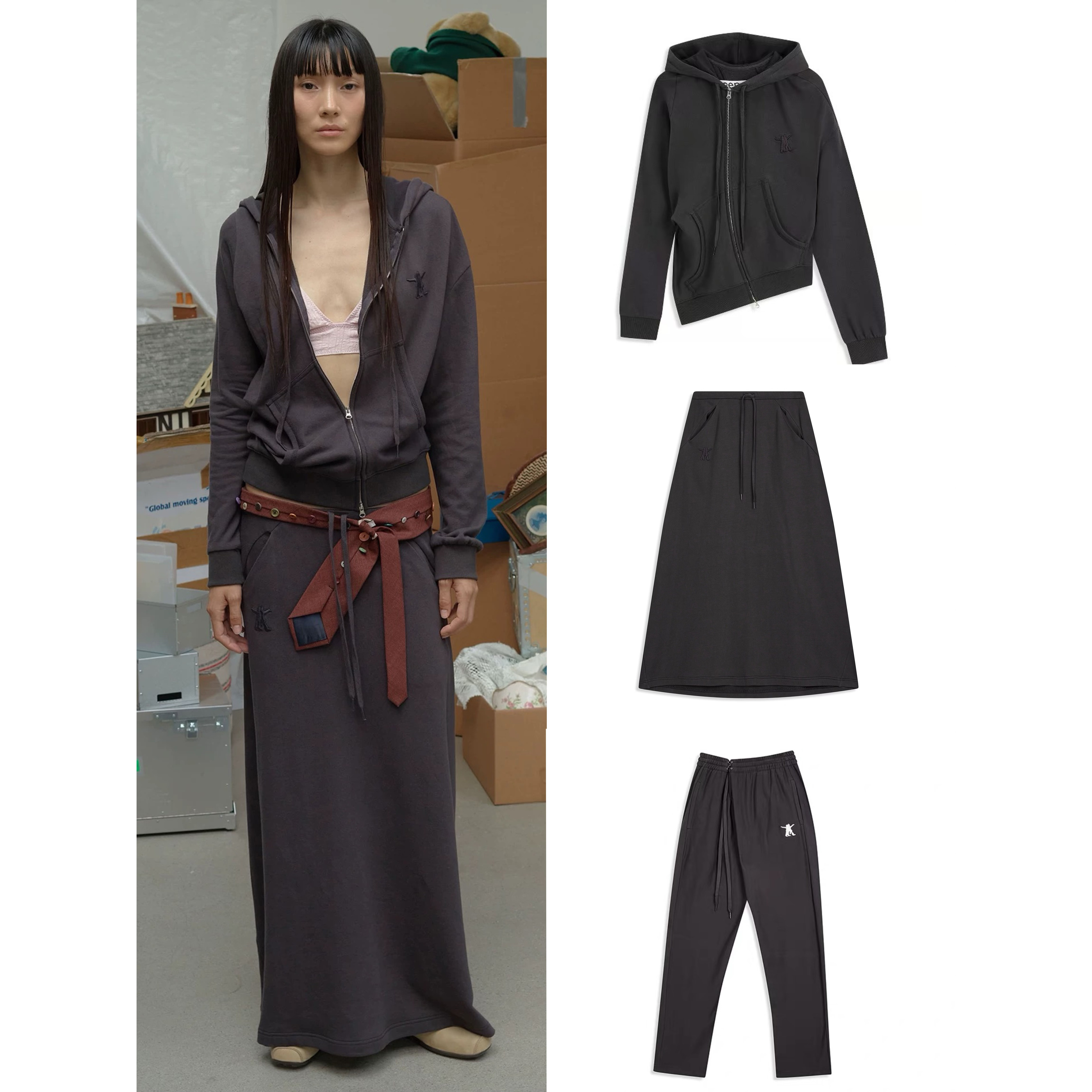 YY 26早春新品 斜拉链休闲连帽衫 卫衣 /休闲裤 卫裤/拖地