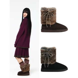 coy 26秋冬新品 复古靴子加绒短靴女款冬季保暖毛毛鞋雪地靴