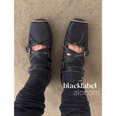 OPEN 25ss交叉绑带4cm复古方头芭蕾舞鞋 TINA 外牛皮内猪皮鞋 底