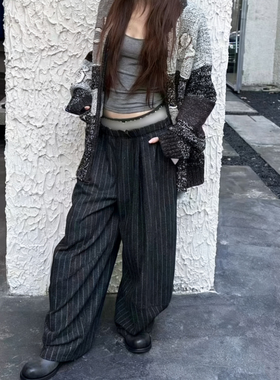 26早春新款 费尔岛针织腰头立体裁剪垂坠休闲条纹西裤长裤