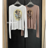 open yy26早春可爱卡通小狗圆领修身 长袖 tina T恤衫 上衣