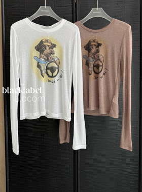 tina open yy26早春可爱卡通小狗圆领修身长袖T恤衫上衣