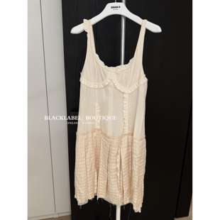 吊带长裙女 4月售TINA 26早春新款 流苏褶裥连衣裙 OPEN