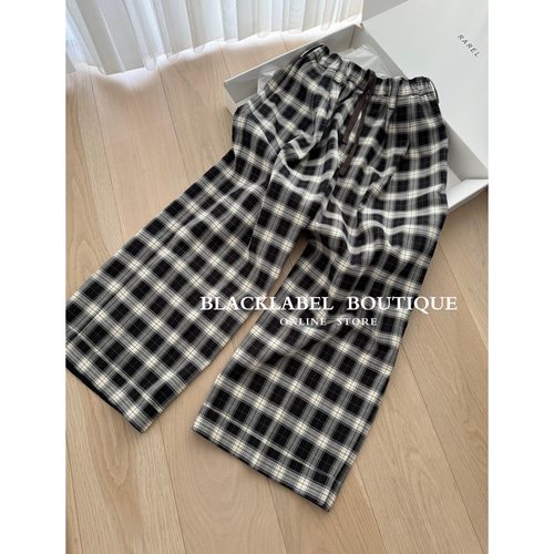 RA 25秋冬新款 廓形感格纹松紧腰宽松阔腿裤 休闲 裤子