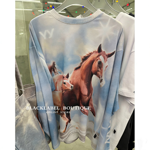 blacklabel 26早春 马年限定马图案印花长袖t恤男女 tina open yy