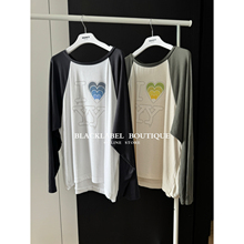 正确版 tina open yy 26早春新款 宽松插肩袖长袖T恤 撞色