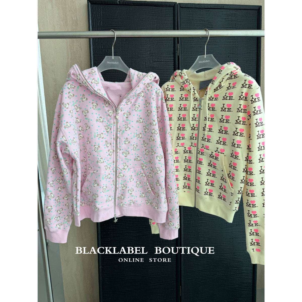 同面料 blacklabel 26早春新款 面具熊猫 字母拉链帽衫 卫衣 宽松