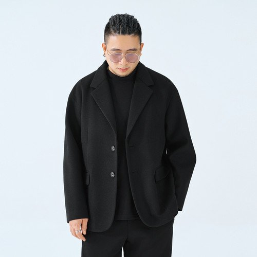 半墨大码男装冬季毛呢西装外套新款休闲商务宽松加肥加大毛呢西服