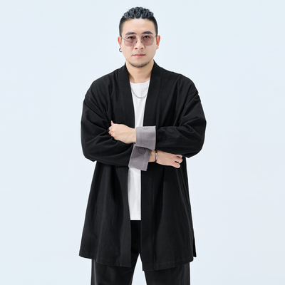 半墨大码男装新中式开衫道袍男秋季新款棉麻长袖汉服胖子男士外套