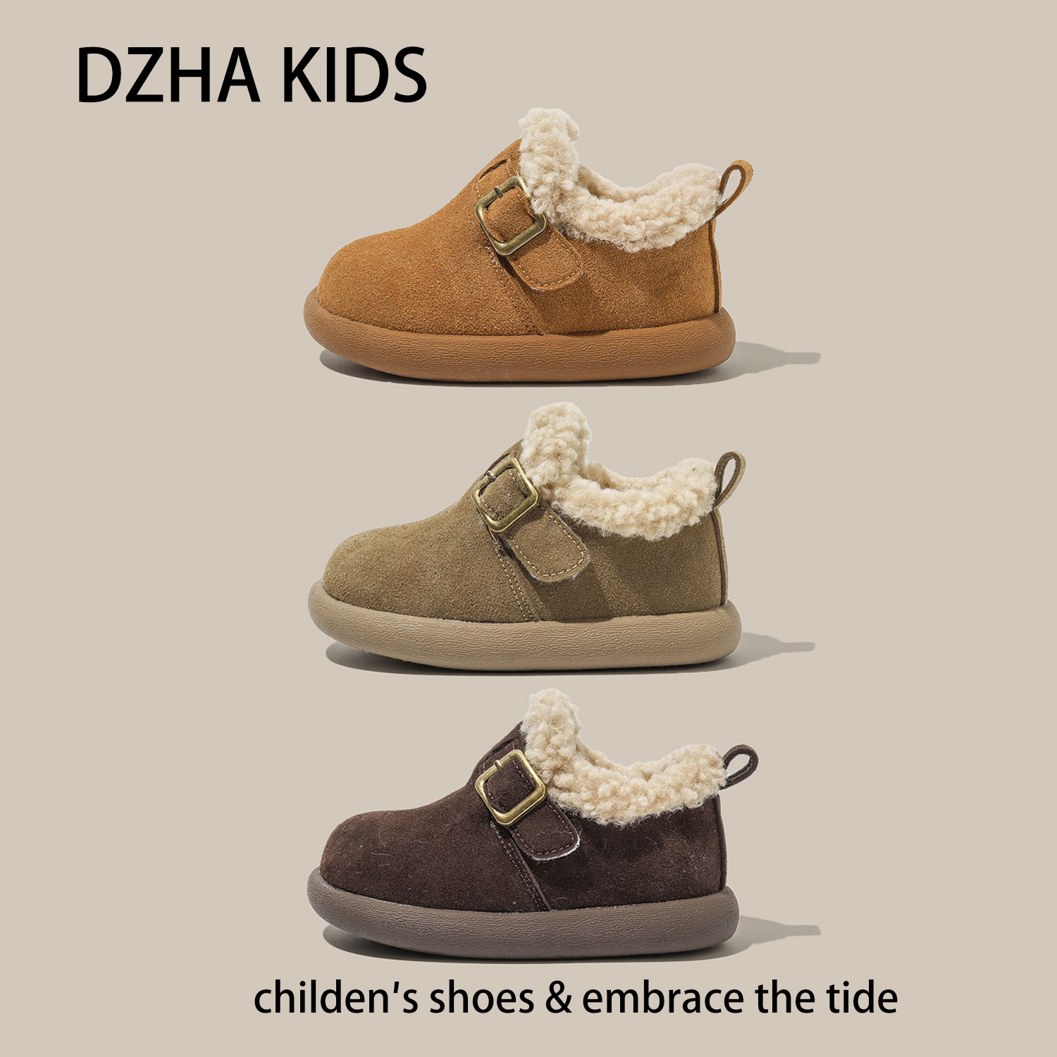 儿童时尚加绒棉鞋秋冬款勃肯鞋宝宝真皮小皮鞋软底幼儿保暖学步鞋