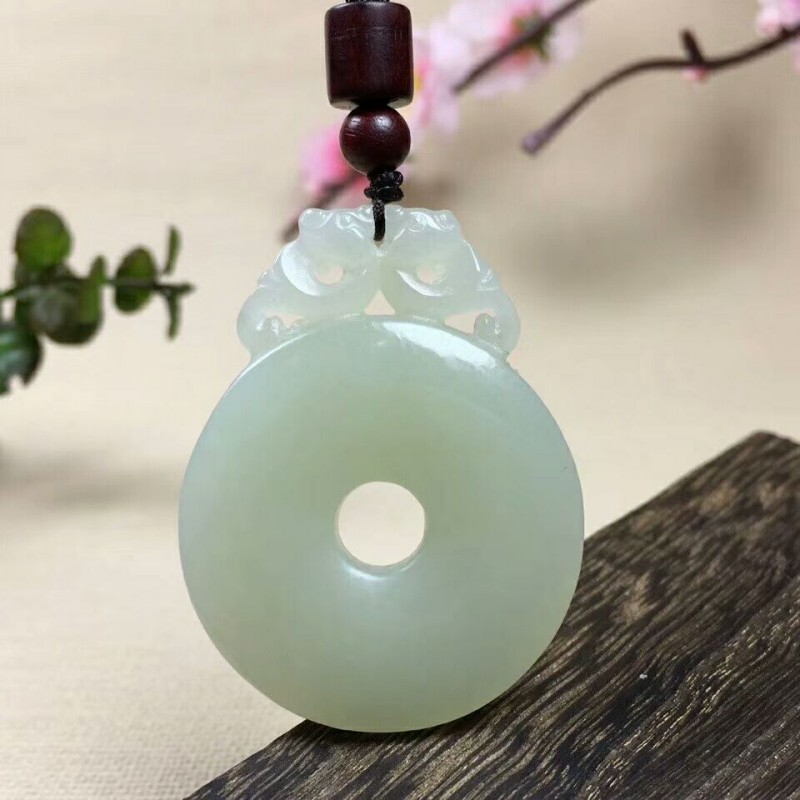 双龙护主平安扣项链天然和田玉