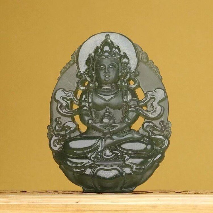 新疆和田玉观音吊坠男士款天然玉石项链玉佩冰种晴水镂空玉牌佛像