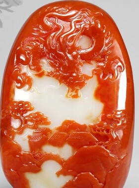 保真新疆和田玉府上有龙吊坠红沁皮籽料府上有龙挂件男女款带证书