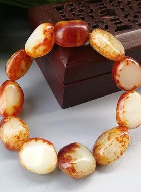 枣红皮籽料原石手链手串