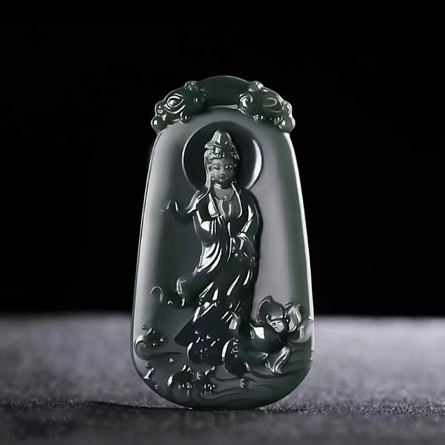 天然和田玉莲花站观音牌子吊坠精雕青玉普度众生菩萨挂件男款吊坠