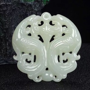 新疆和田玉双凤和鸣吊坠羊脂白玉凤凰牌挂件女款吊坠毛衣链带证书