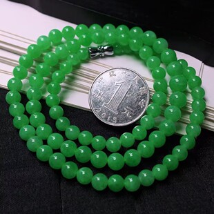 珠宝王石缅甸翡翠项链冰糯种满色阳绿翡翠处理项链女款圆珠玉珠链