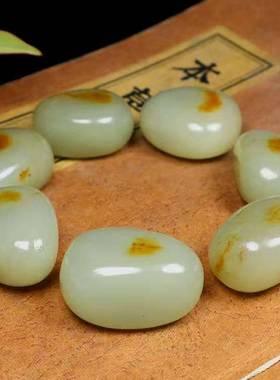 白玉原石籽料带黄沁皮手链手串