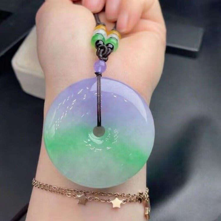 冰糯种紫罗兰春彩翡翠平安扣挂件