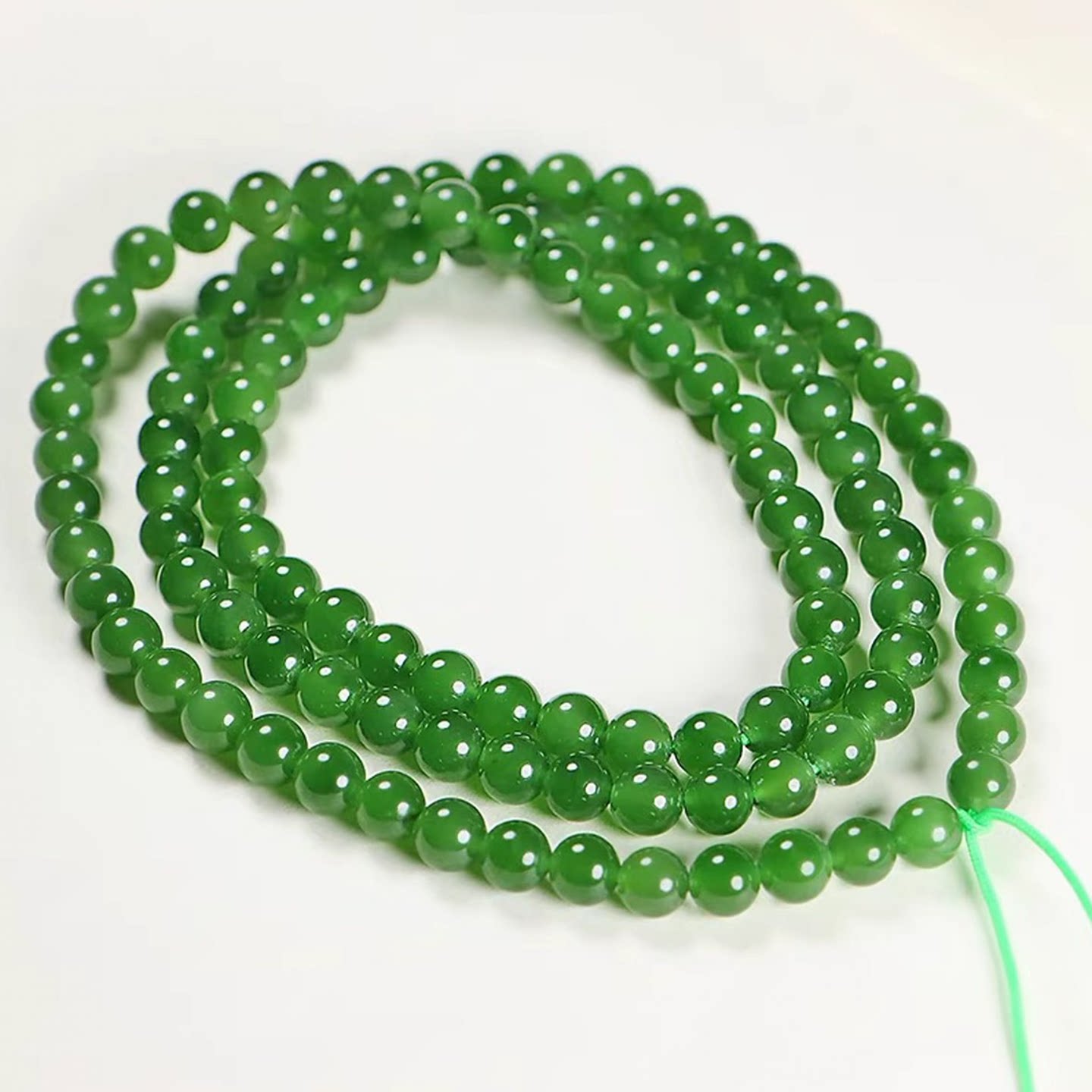 菠菜绿阳绿碧玉108颗项链玉挂绳