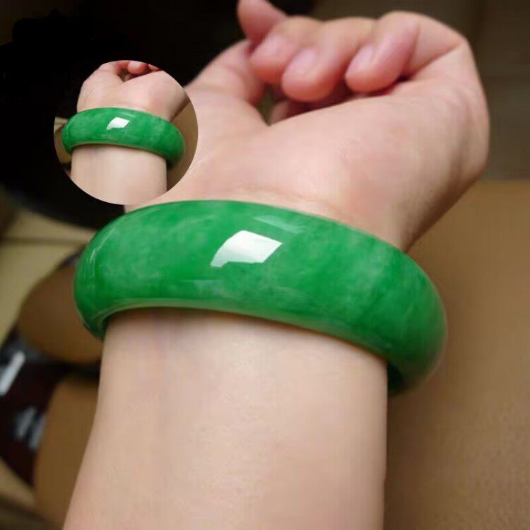 高档奢华缅甸正品阳绿翡翠手镯女款加宽版贵妃满绿翡翠玉镯子送礼