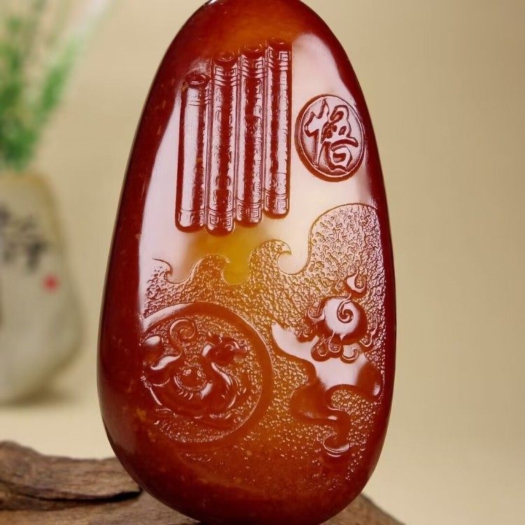 收藏品新疆和田玉悟道吊坠羊脂级红沁皮籽料悟道挂件男女款玉吊坠