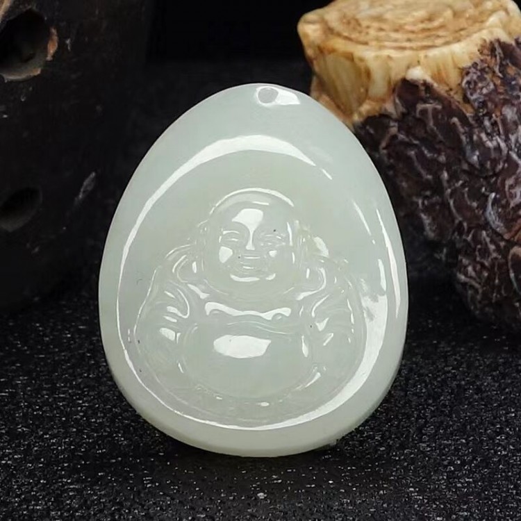 天然新疆和田玉羊脂白玉佛玉坠
