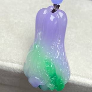 高端玉石缅甸处理翡翠白菜吊坠冰糯种春带彩处理翡翠白菜挂件包邮